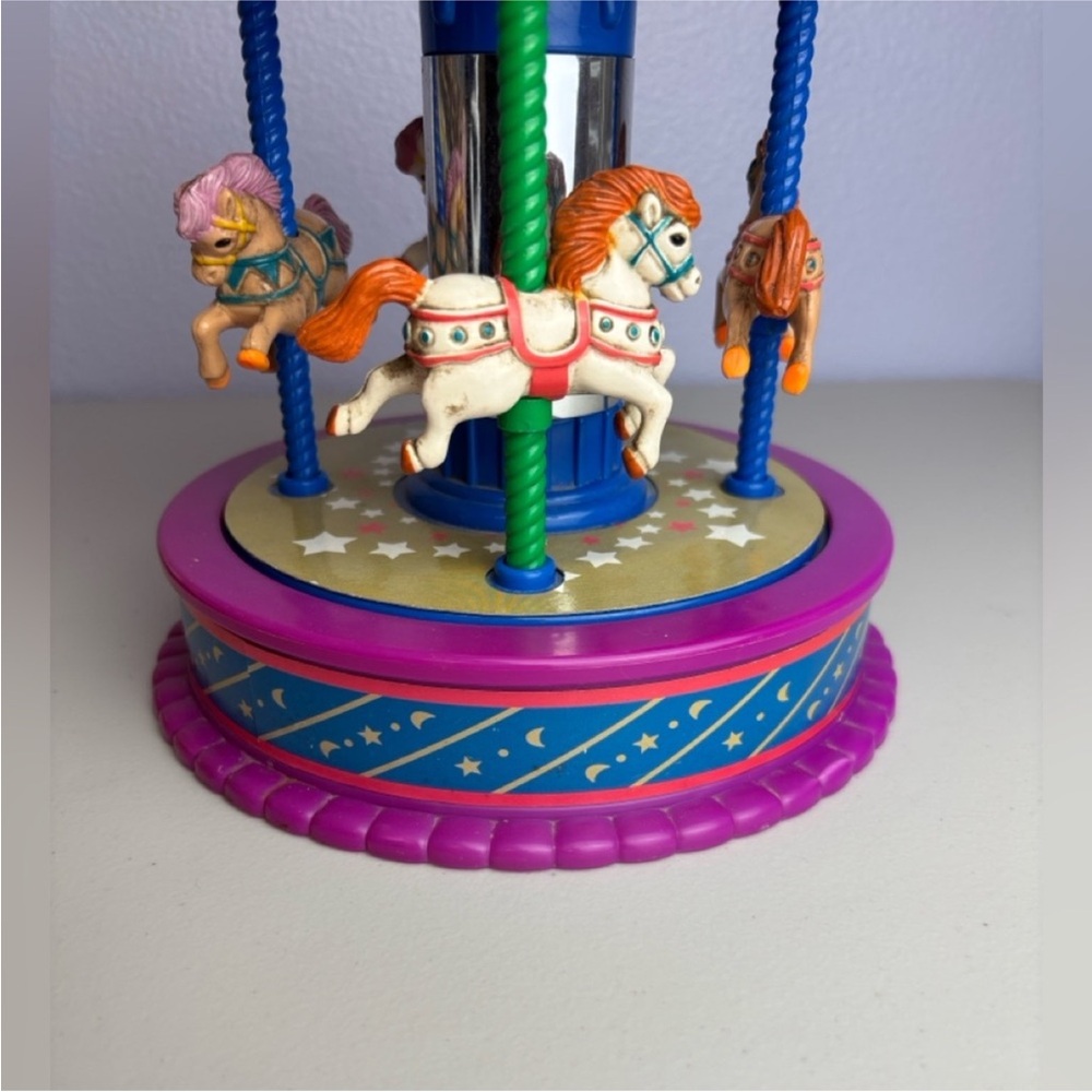 Vintage 90s Colorful Pink Purple Blue Horse Musical Carousel Toy merry-go-round - Picture 11 of 14